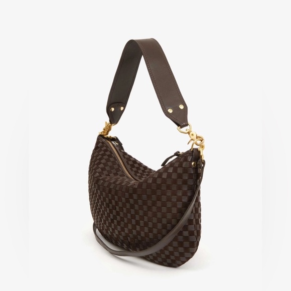 NWT Clare V Moyen Messenger Mahogany Nappa & Suede Woven Checker - Picture 3 of 9